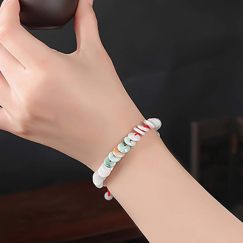 Buddha Stones Round Jade Lucky Red String Weave Bracelet Bracelet BS 4