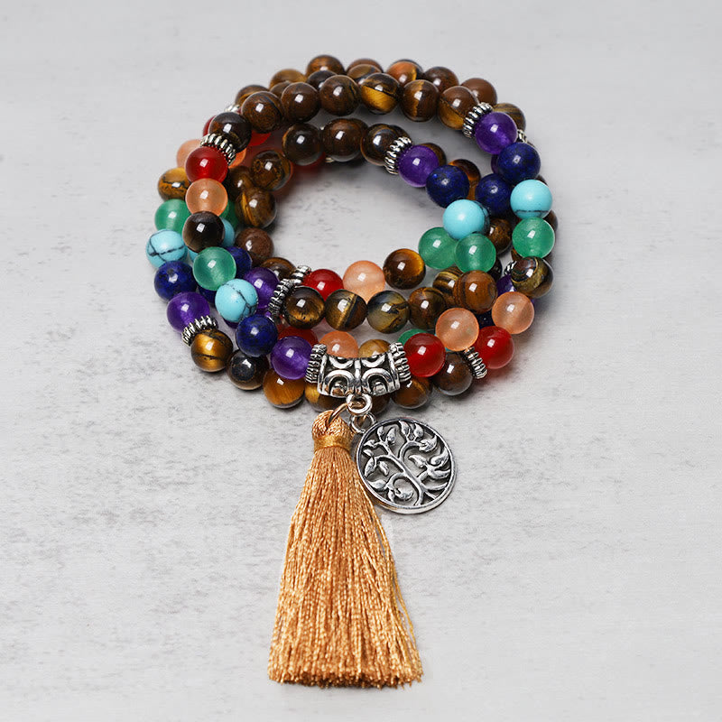 Foviel Healing Crystal Mala Prayer Beads 108 Meditation Healing Multilayer Bracelet Necklace