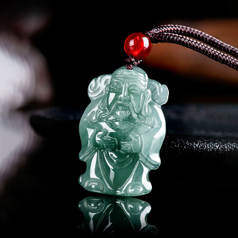 Buddha Stones Natural Green Jade Chinese God of Wealth Caishen Ingot Abundance Necklace Pendant Necklaces & Pendants BS 1