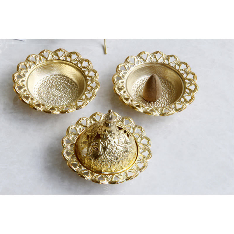 Buddha Stones Tibetan Gold Mini Meditation Incense Burner Incense Burner BS 12