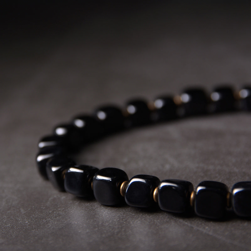 Buddha Stones Ebony Wood Dzi Bead Copper Peace Couple Bracelet Bracelet BS 14