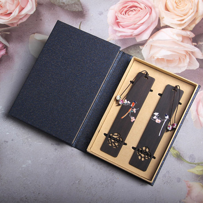 Buddha Stones Oriole Bird Flower Ebony Wood Bookmarks With Gift Box Bookmarks BS 8