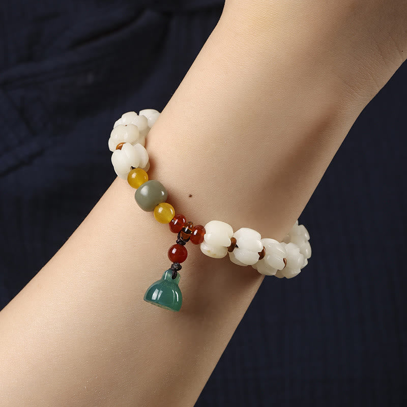 Buddha Stones Natural Bodhi Seed Red Agate Bodhi Calm Harmony Engraved Pumpkin Bead Lotus Bracelet Bracelet BS 4