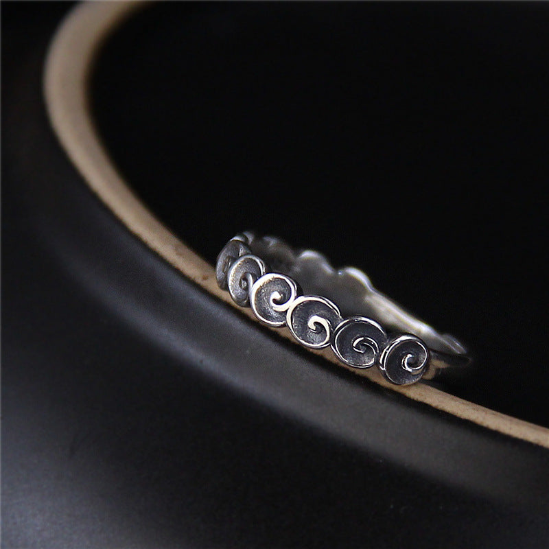 Buddha Stones 925 Sterling Silver Auspicious Clouds Engraved Ring Ring BS 1