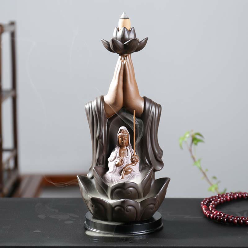 Buddha Stones Buddha Avalokitesvara Chenrezig Ksitigarbha Ceramic Lotus Blessing Backflow Incense Burner Incense Burner BS 4