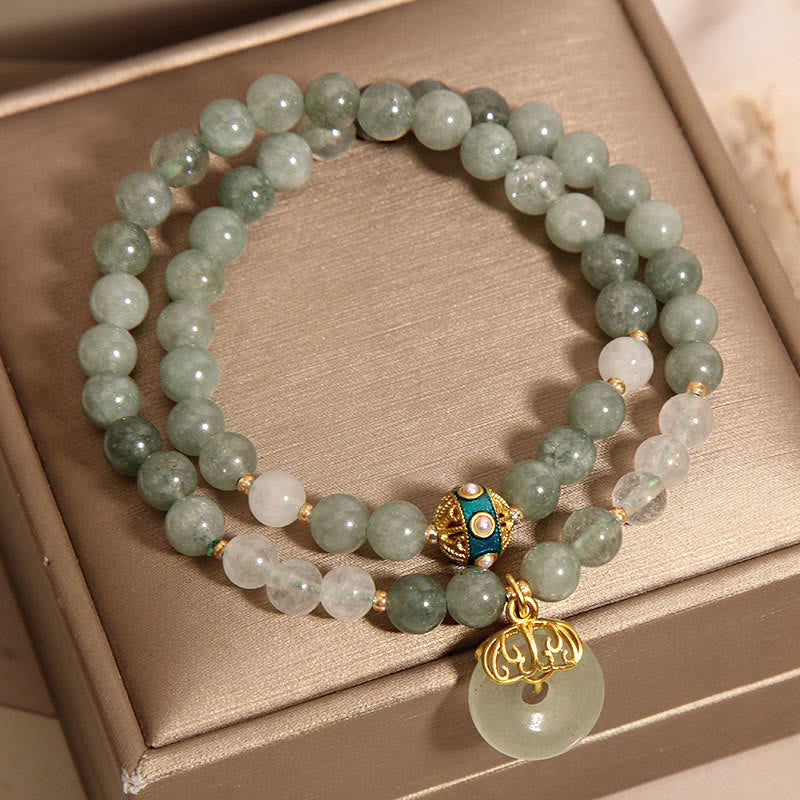 Buddha Stones Green Aventurine Peace Buckle Charm Luck Double Wrap Bracelet Bracelet BS 3