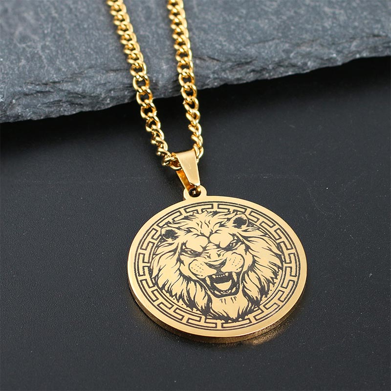 Buddha Stones Animal Titanium Steel Chain Necklace Protection Pendant Necklaces & Pendants BS Gold Lion