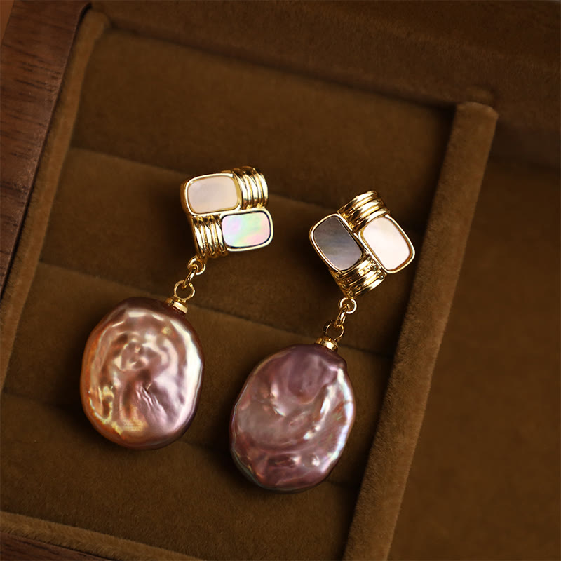 Buddha Stones 925 Sterling Silver Posts Copper Plated Gold Natural Baroque Pearl Healing Drop Earrings 2