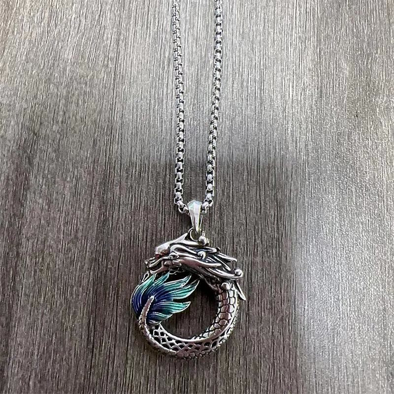 Buddha Stones Tibetan Copper Dragon Strength Necklace Necklaces & Pendants BS Dragon Necklace-with Pearl Chain(Necklace Length: 60cm)