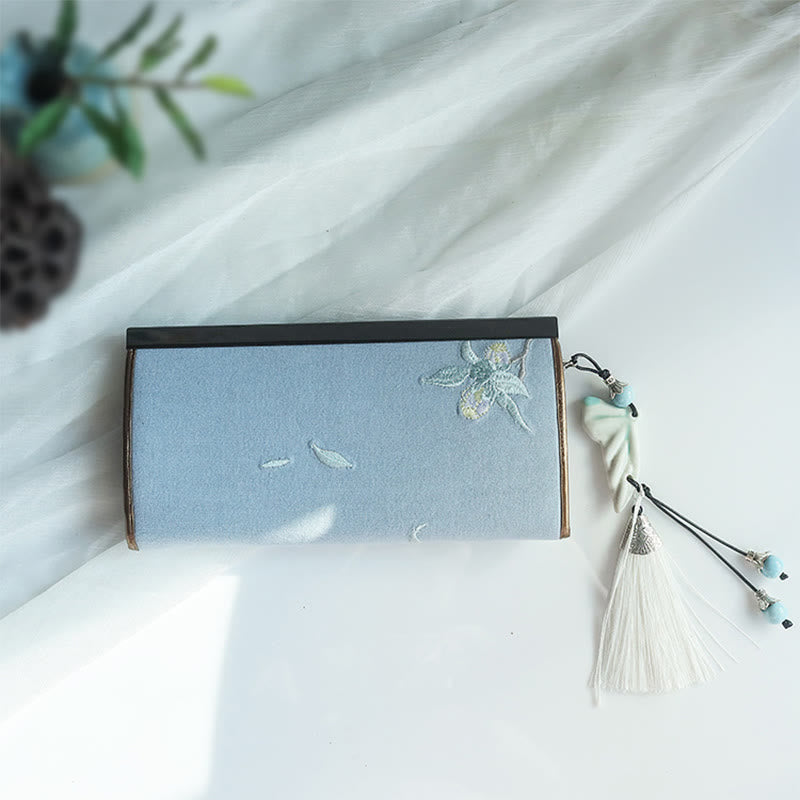 Buddha Stones Flower Plum Peach Blossom Bamboo Double-sided Embroidery Large Capacity Cash Holder Wallet Shopping Purse - image 13