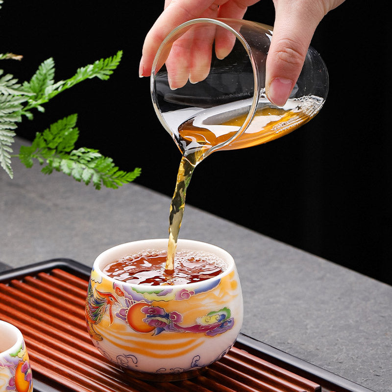 Buddha Stones Dragon Phoenix Auspicious Clouds Sun Ocean Waves Ceramic Teacup Kung Fu Tea Cup Cup BS 9
