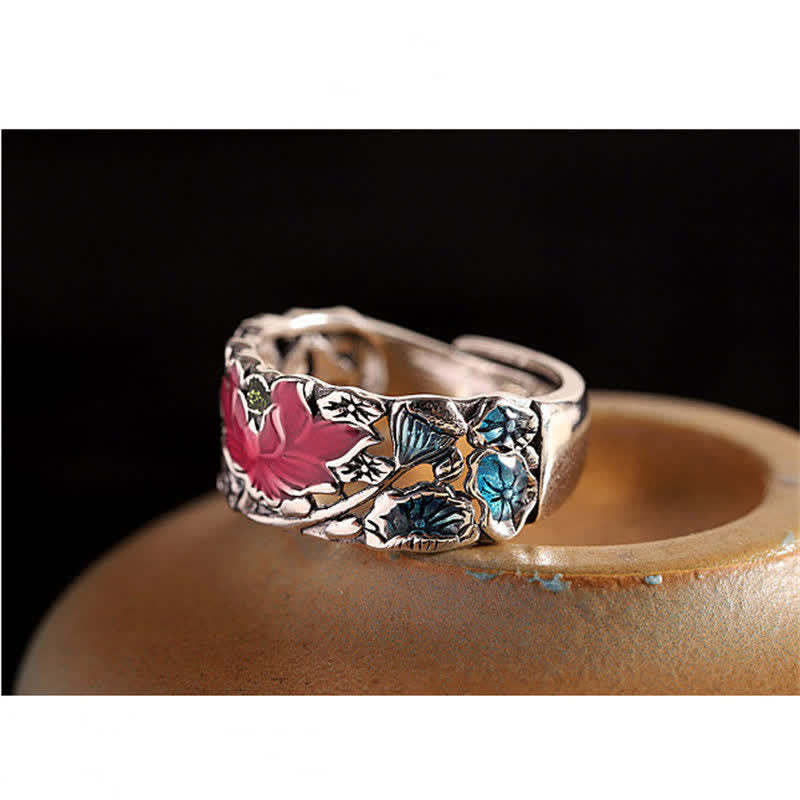 Bague Foviel en argent sterling 925 motif lotus et poisson koï, symbole d'éveil