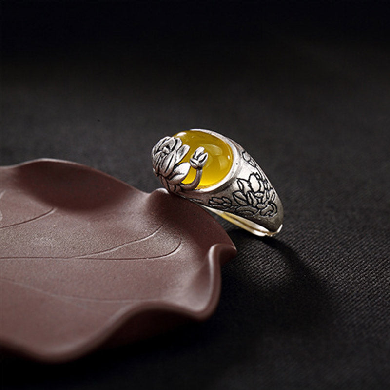 Bague de protection ajustable Bénédiction du lotus en citrine Foviel