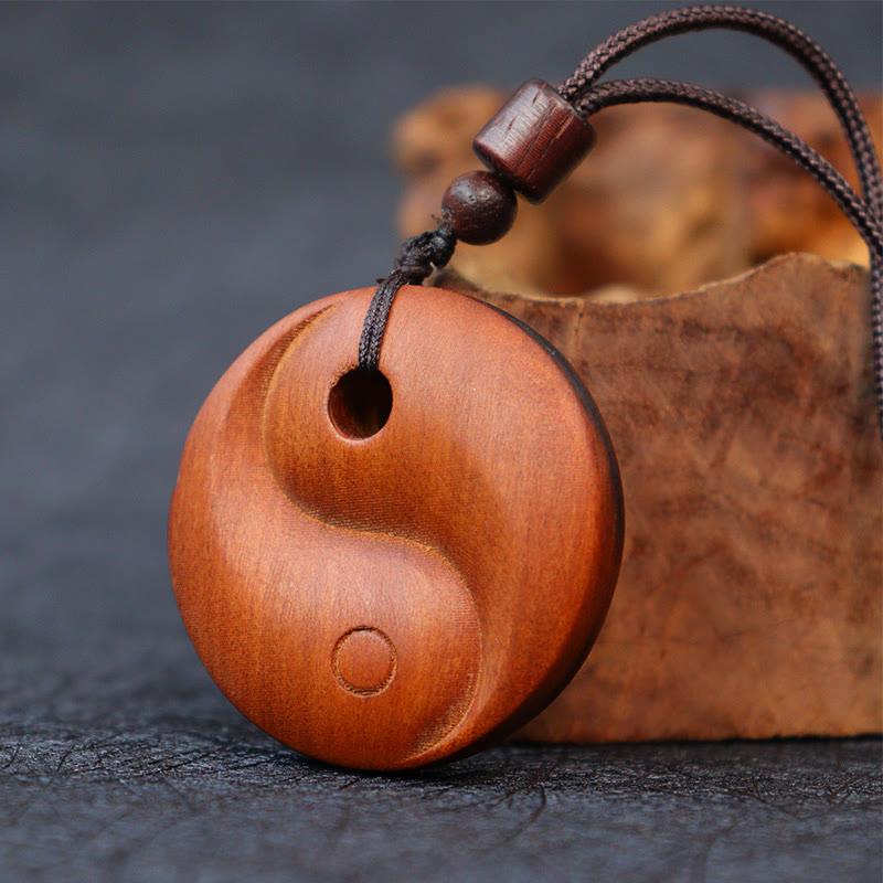 Buddha Stones Lightning Struck Jujube Wood Yin Yang Luck Protection Necklace Pendant 2