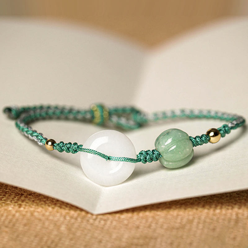Buddha Stones White Jade Peace Buckle Pumpkin Bead Luck Blessing Braided Bracelet Bracelet BS 2