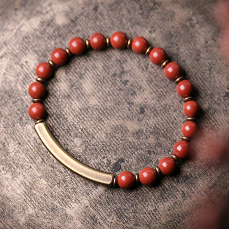 Buddha Stones Red Jasper Moss Agate Black Obsidian Crystal Copper Peace Couple Bracelet Bracelet BS 12
