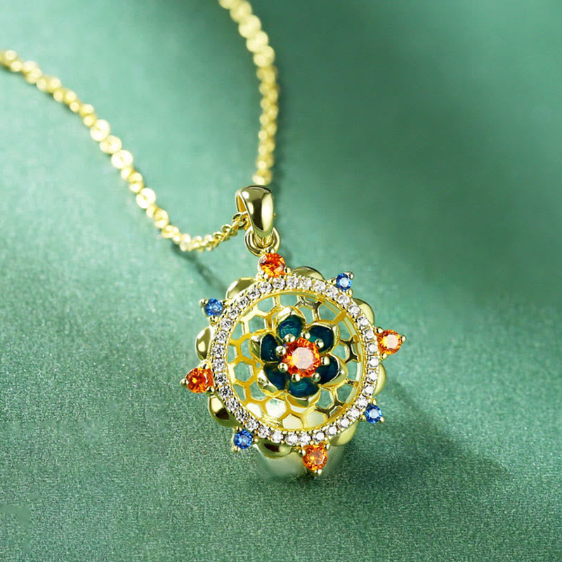 Buddha Stones 925 Sterling Silver Lotus Flower Colorful Zircon New Beginning Necklace Pendant Necklaces & Pendants BS 1