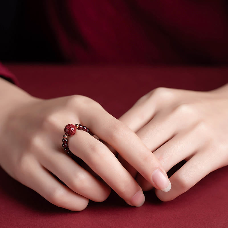 Buddha Stones Garnet Cinnabar Lucky Bead PiXiu Om Mani Padme Hum Rose Protection Ring Ring BS Cinnabar Om Mani Padme Hum(Adjustable)