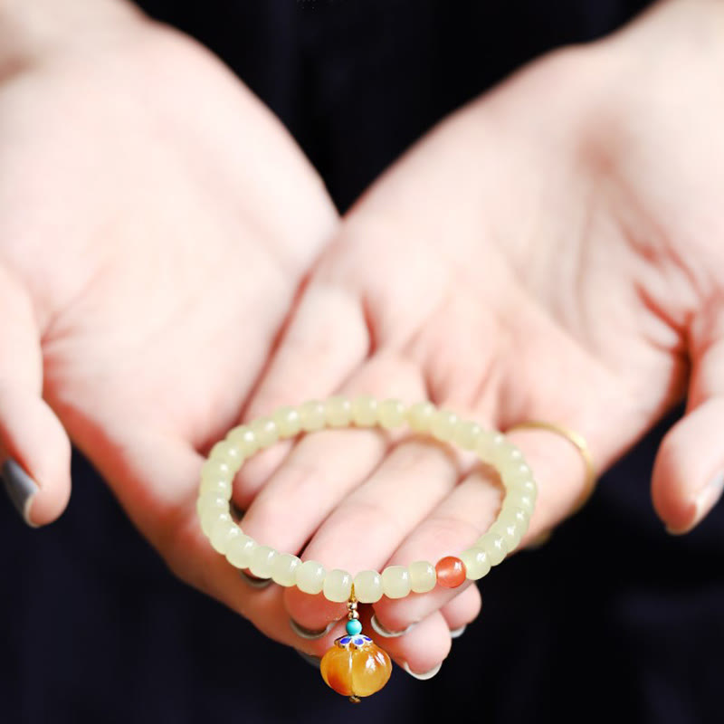 Natural Hetian Jade Pumpkin Amber Red Agate Crystal Prosperity Bracelet Bracelet BS 7