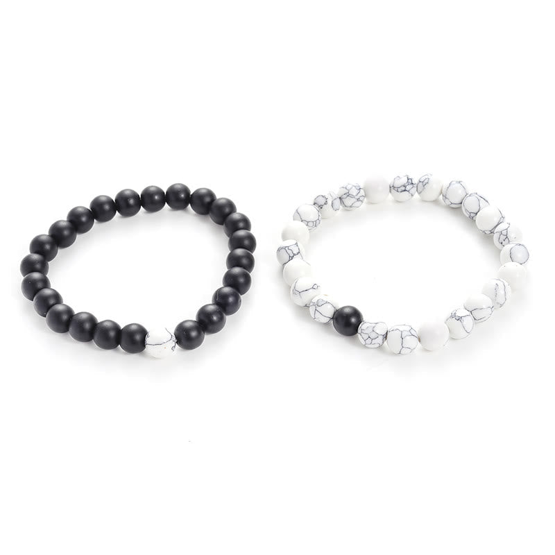 Buddha Stones 2pcs Natural Frosted Stone White Turquoise Bead Couple Bracelet Bracelet BS 5
