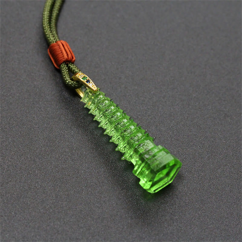 Buddha Stones Liuli Ancient Pagoda Wisdom Necklace Necklaces & Pendants BS Dark Green(Necklace Length: 45cm)