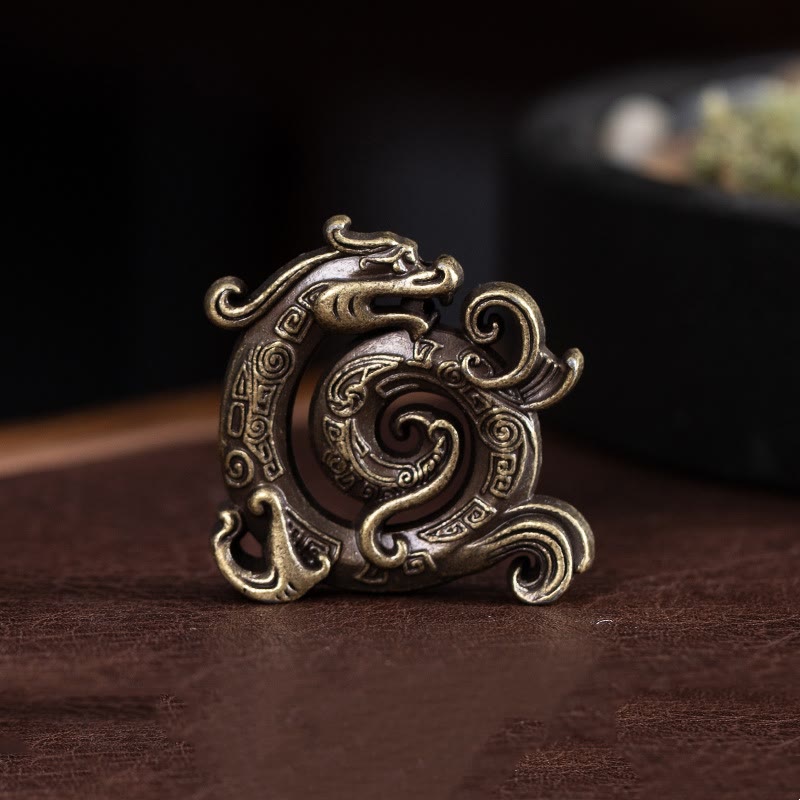 Buddha Stones Mini Auspicious Dragon Pattern Meditation Zinc Alloy Small Incense Stick Burner Incense Burner BS Bronze Dragon 4*3.7cm
