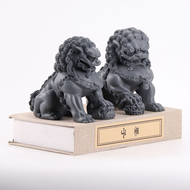 Buddha Stones 2Pcs Lion Statue Courage Strength Resin Home Office Decoration Decorations BS 11