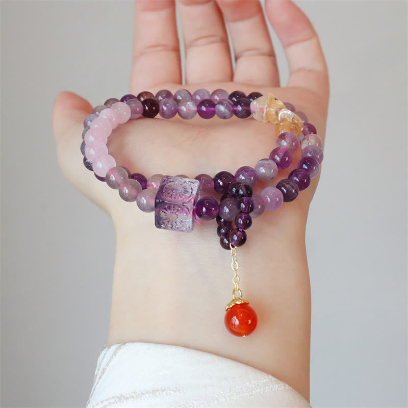 Buddha Stones Natural Amethyst Citrine Positive Transformation Double Wrap Bracelet Bracelet BS 3