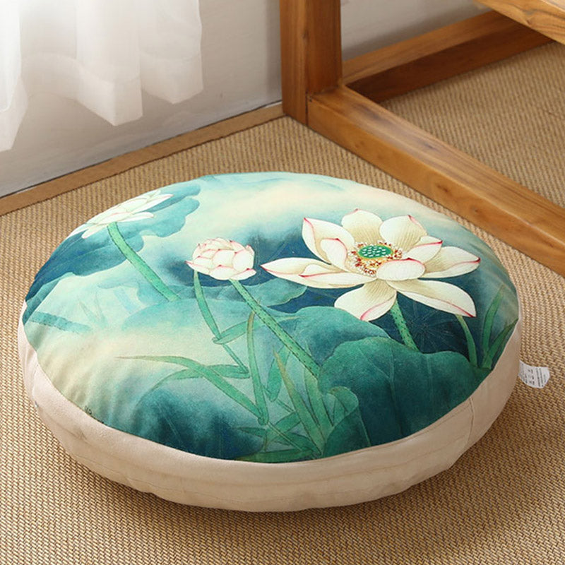 Buddha Stones Lotus Simple Pattern Linen Meditation Seat Cushion Home Living Room Decoration Decorations buddhastoneshop Detachable 40cm*10cm MediumAquamarine