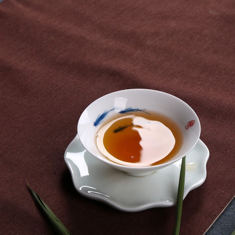 Buddha Stones Jingdezhen Blue and White Porcelain Koi Fish Ceramic Teacup Kung Fu Tea Cups Cup BS 5