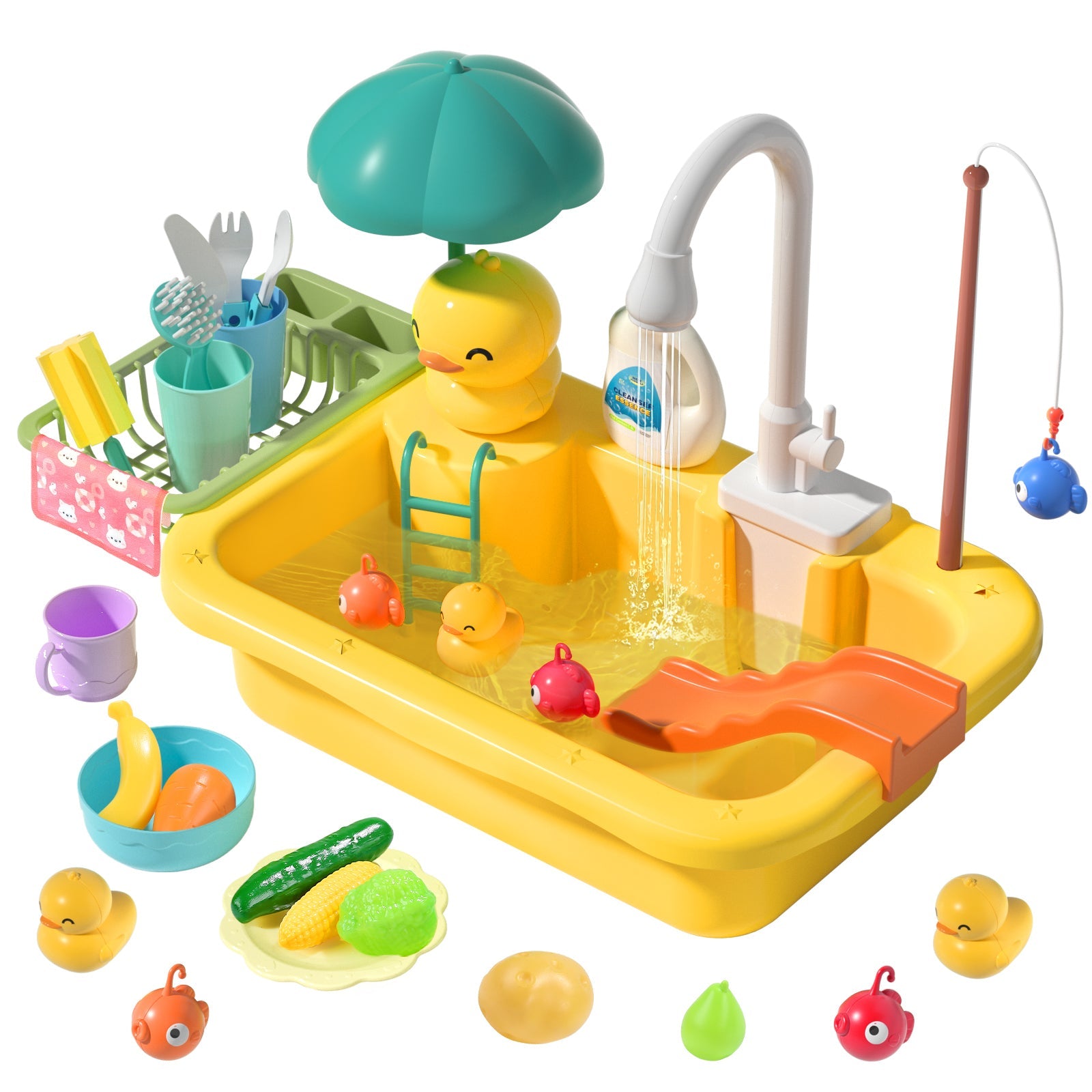 Juego de cocina de juguete con fregadero de agua corriente Fidtoy para niños