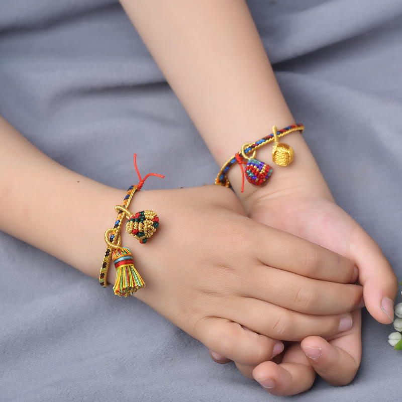 Buddha Stones Colorful Rope Luck Handmade Zongzi Golden Ball Charm Bracelet Bracelet BS 19