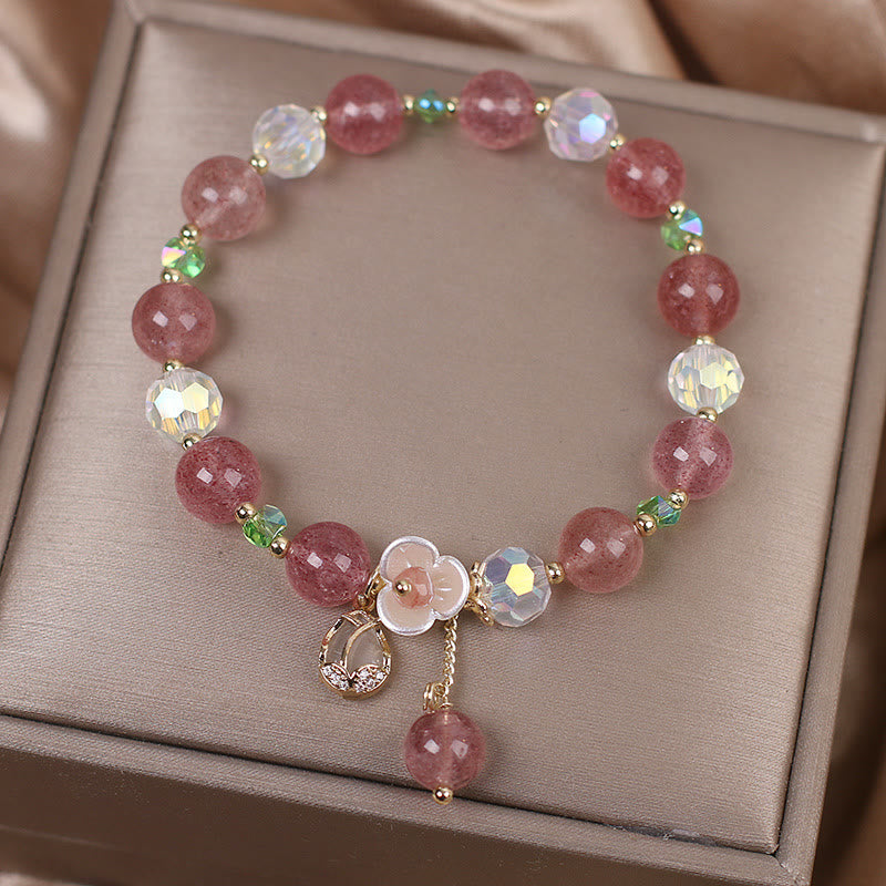 Buddha Stones Strawberry Quartz Rutilated Quartz Fluorite Flower Healing Bracelet Bracelet BS 3