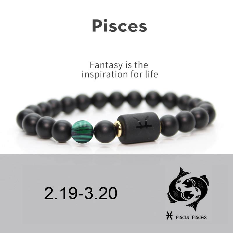 Buddha Stones 12 Constellations of the Zodiac Black Onyx Adjustable Bracelet Bracelet BS Pisces