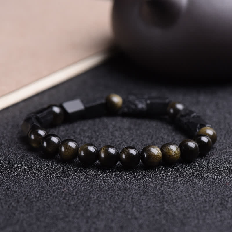 Buddha Stones Gold Sheen Obsidian Black Tourmaline Wealth Bracelet - image 5