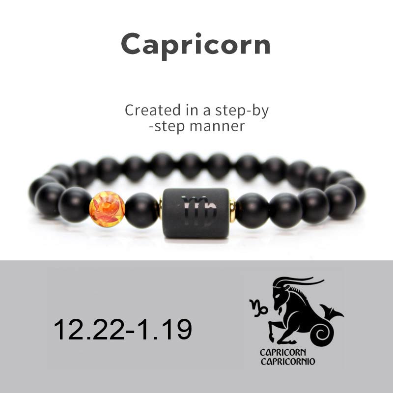 Buddha Stones 12 Constellations of the Zodiac Black Onyx Adjustable Bracelet Bracelet BS Capricorn