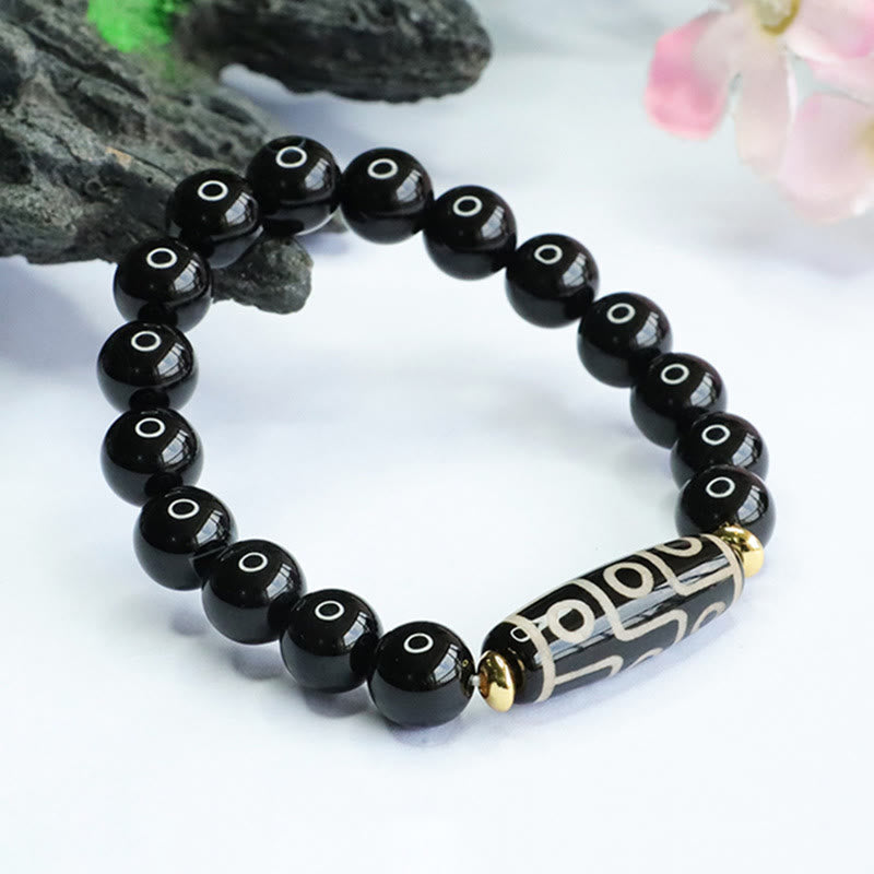 Buddha Stones Tibetan Nine-Eye Dzi Bead Black Onyx Power Bracelet Bracelet BS 2