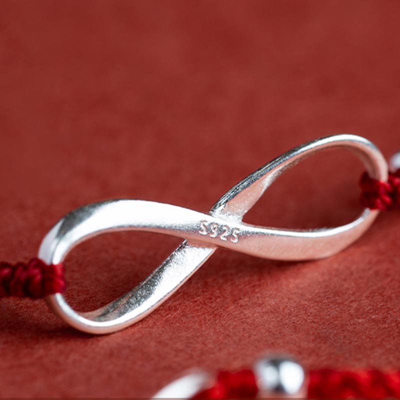 Buddhastoneshop 925 Sterling Silver Endless Knot Protection Luck Red String Bracelet Anklet