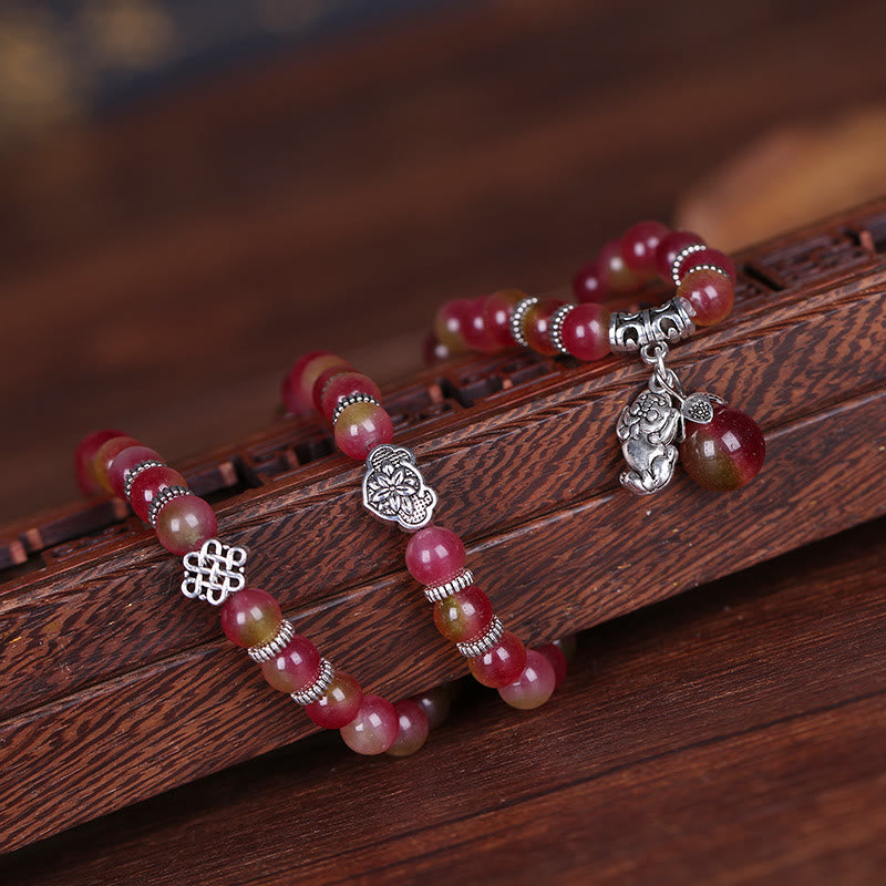 Buddha Stones Natural Watermelon Tourmaline PiXiu Elephant Positive Triple Wrap Bracelet Bracelet BS 5