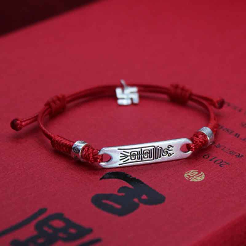 Foviel 925 Sterling Silber rote Schnur Glück Stärke Braid Armband