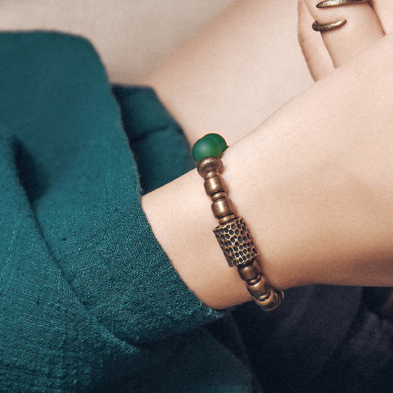 Buddha Stones Tibetan Red Agate Green Agate Copper Confidence Fortune Bracelet Bracelet BS 7