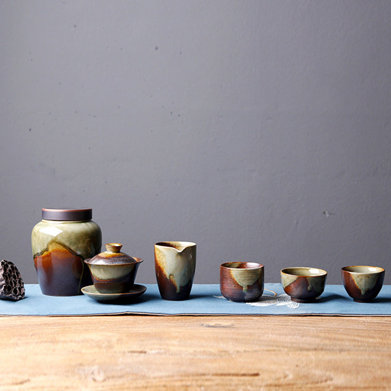 Buddha Stones Vintage Brown Beige Kiln Change Ceramic Teacup Kung Fu Tea Cup Bowl Cup BS 16