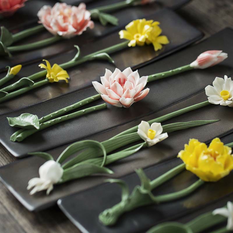 Buddha Stones Lotus Peony Rose Flower Ceramic Spiritual Incense Burner Incense Burner BS 2