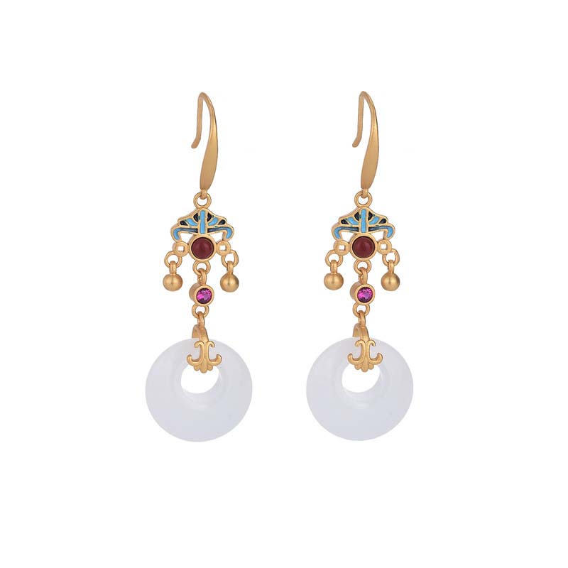 Buddha Stones FengShui White Jade Blessing Drop Earrings Earrings BS 4