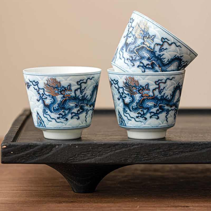 Buddha Stones Small Blue And White Dragon Pattern Ceramic Teacup Kung Fu Tea Cups 45ml Cup BS 3