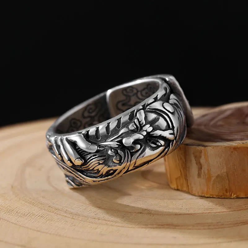 Buddha Stones Guan Gong Auspicious Clouds Amulet Wealth Ring Ring BS 1
