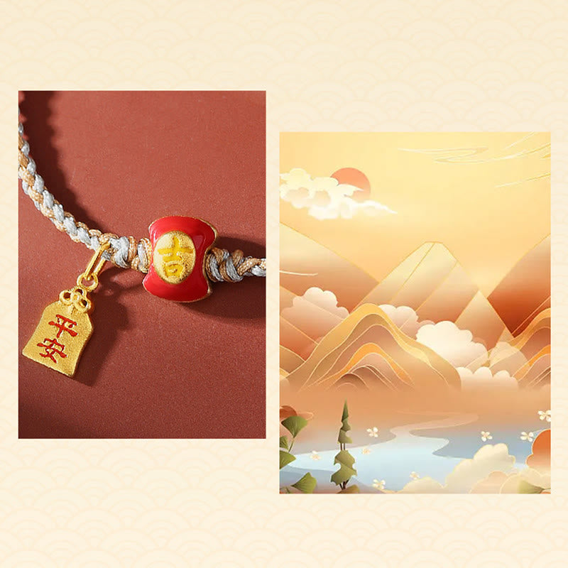 Buddha Stones 925 Sterling Silver Handmade Auspicious Chinese Character Blessing Braided String Bracelet Bracelet BS 6