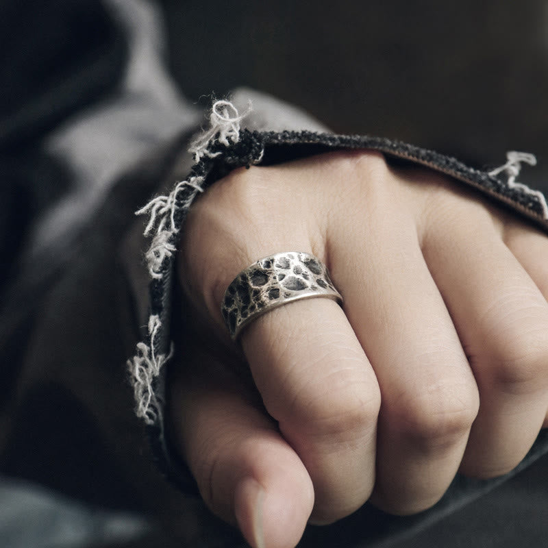Bague de protection Foviel en argent sterling 925 avec texture bosselée