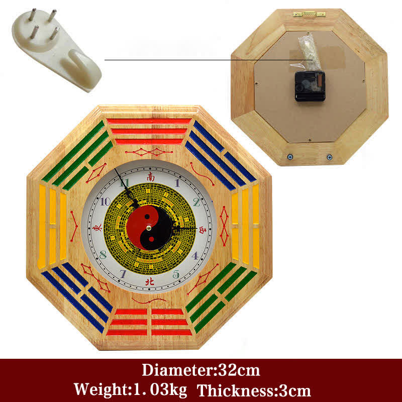 Buddha Stones Feng Shui Bagua Map Balance Energy Map Wall Clock Bagua Map BS Peach Wood Bagua Map&Wall Clock 32cm