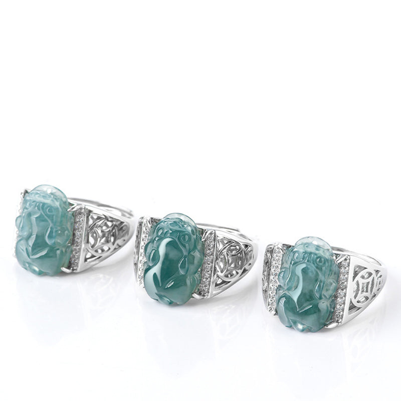 Buddha Stones 925 Sterling Silver Fengshui Wealth Prosperity Jade PiXiu Luck Ring Ring BS 16